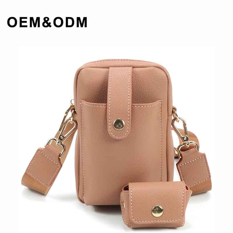 Bolso crossbody del cuero marrón de la PU de la moda de las mujeres de cuero de encargo del OEM para los teléfonos móviles