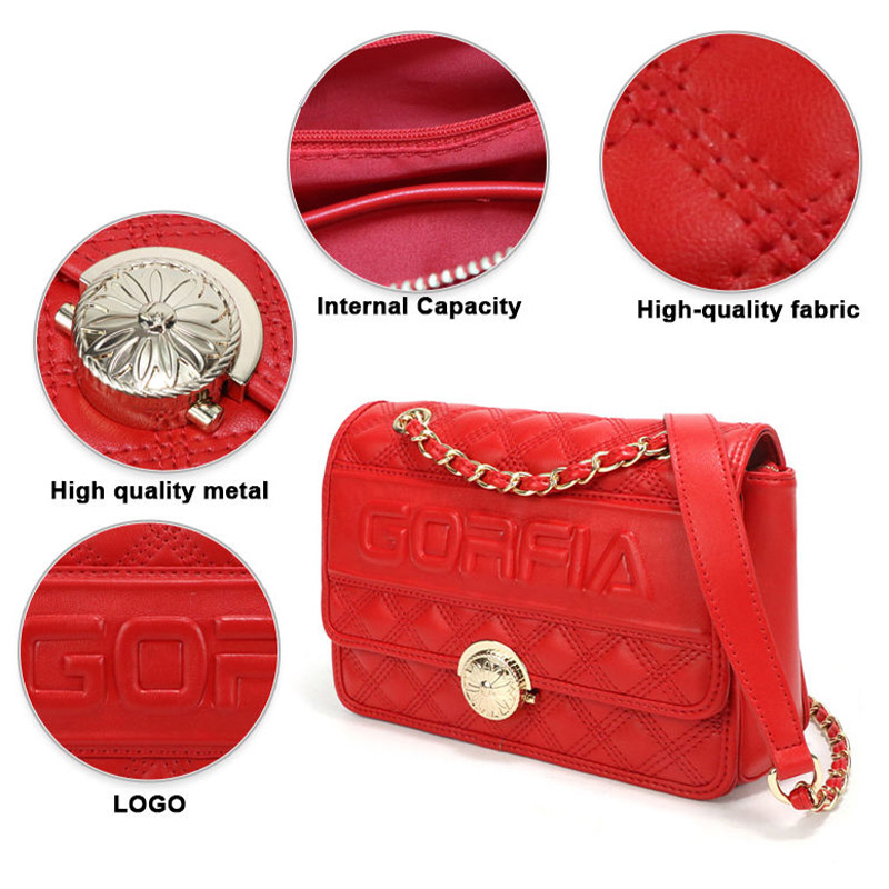 Red quilted shoulder leather bag