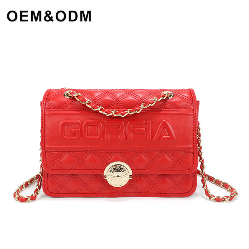 GORFIA classic red diamond stitch handbag